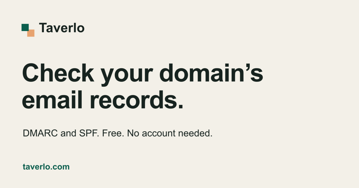 Preview image from Free DMARC and SPF checker | Taverlo